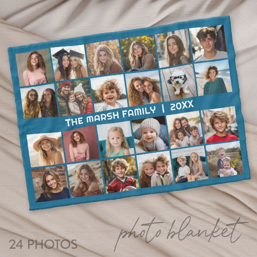 24 foto collage met familienaam datum - fleece deken