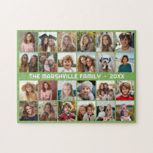 24 foto collage met familienaam datum groen legpuzzel