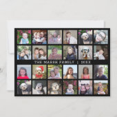 24 Foto Collage met Familienaam Datum - zwart Feestdagenkaart (Voorkant)