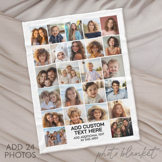 24 foto collage met tekstvak fleece deken