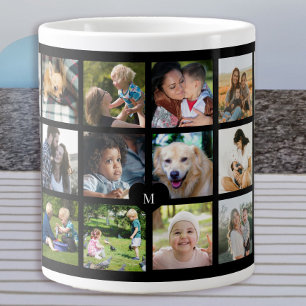 24 foto collage monogram gepersonaliseerd grote koffiekop