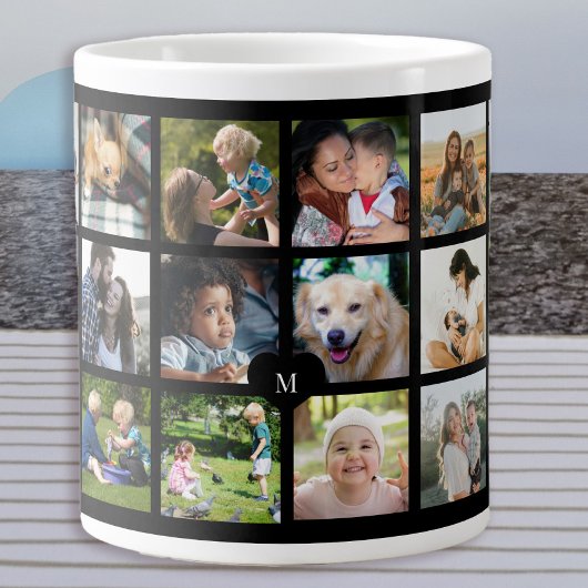 24 foto collage monogram gepersonaliseerd grote koffiekop