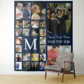 24 foto familie of collage met tekst marineblauw wandkleed (In situ)