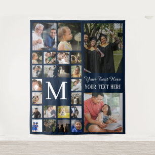 24 foto familie of collage met tekst marineblauw wandkleed