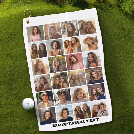 24 Fotocollage - Aangepaste tekst - Zwart en wit Golfhanddoek