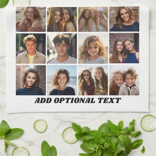 24 Fotocollage - Aangepaste tekst - Zwart en wit Theedoek (Gevouwen)