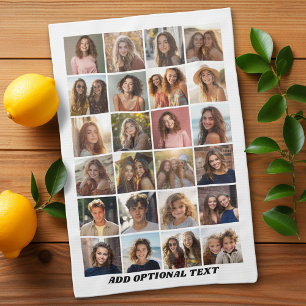 24 Fotocollage - Aangepaste tekst - Zwart en wit Theedoek