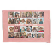 24 Fotocollage met Familienaam Datum - koraal Kussensloop (Voorkant)