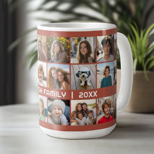 24 Fotocollage met Familienaam Datum terra cotta Koffiemok