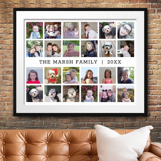 24 Fotocollage met Familienaam Datum - Wit Poster
