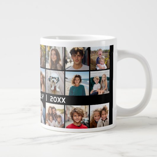 24 Fotocollage met Familienaam Datum zwart Grote Koffiekop (Rechts)