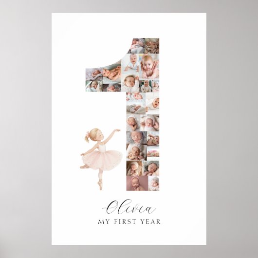 24 foto's 1e verjaardag Ballerina Fotocollage Poster (Voorkant)