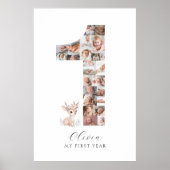 24 Foto's 1e Verjaardag Fawn Fotocollage Poster (Voorkant)