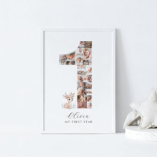 24 Foto's 1e Verjaardag Fawn Fotocollage Poster