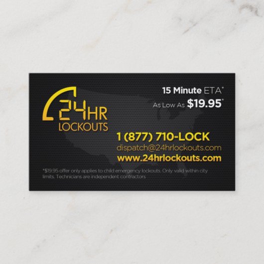 24-Hour Lockouts-Visitekaartje Kortingskaartje (Voorkant)