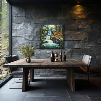 24 inch vierkante Abstracte waterval en bomen Canvas Afdruk