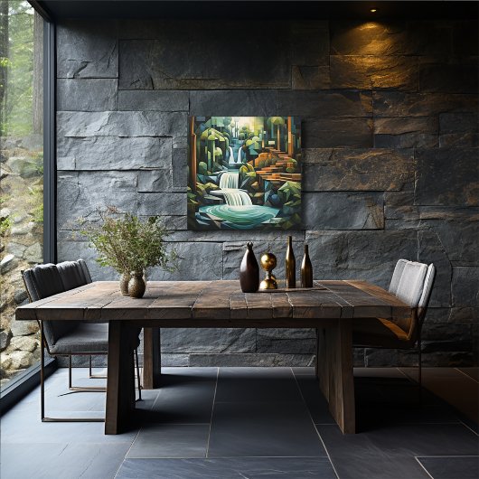 24 inch vierkante Abstracte waterval en bomen Canvas Afdruk