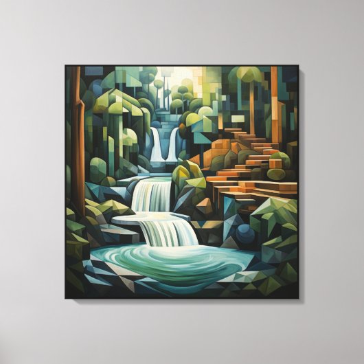 24 inch vierkante Abstracte waterval en bomen Canvas Afdruk (Voorkant)