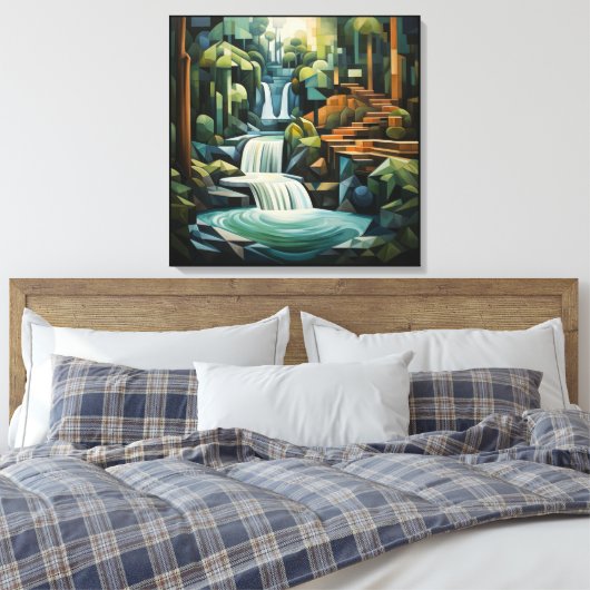 24 inch vierkante Abstracte waterval en bomen Canvas Afdruk (Insitu (Slaapkamer))