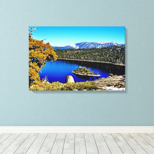 24-INCH X 16-INCH BEAUTIFUL EMERALD BAY LAKE TAHOE CANVAS AFDRUK (Insitu (Houten vloer))