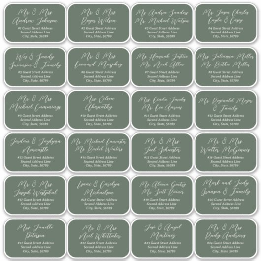 24 Individuele Script Bruiloft Gast Adresetiketten Sticker (Voorkant)