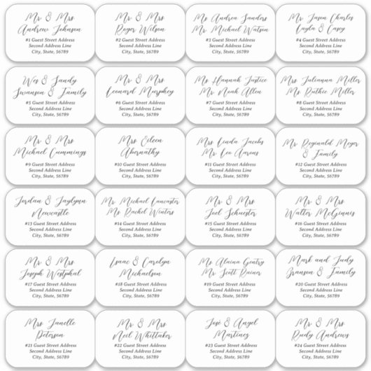 24 individuele zwarte bruiloft gast Adresetiketten Sticker (Voorkant)