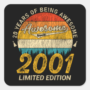 24 jaar oud 2001 Retro Geweldige 24e verjaardag ca Vierkante Sticker