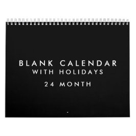 24 maanden blanco zwarte kalender met Feestdagen