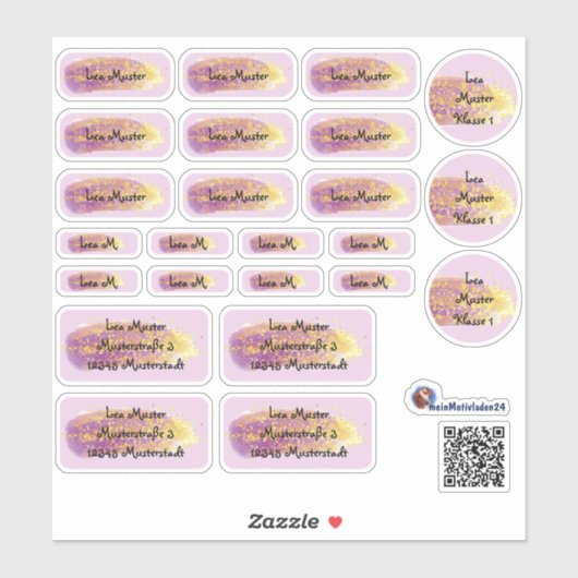24 Namensaufkleber Pinselstrich Lila - Glitzer | Sticker (Vel)