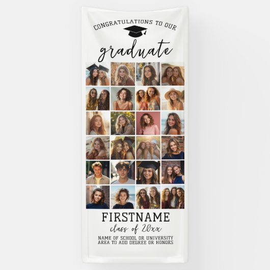 24 Photo Collage Afstuderen Modern Minimal White Spandoek (Verticaal)