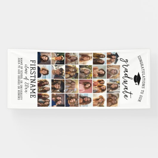 24 Photo Collage Afstuderen Modern Minimal White Spandoek (Horizontaal)
