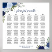 24 Tabel Elegant Blue Rozen Wedding Seating Chart Poster (Voorkant)
