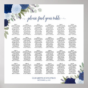 24 Tabel Elegant Blue Rozen Wedding Seating Chart Poster