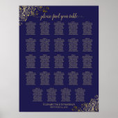 24 Tabel Gold Navy Blue Chic Wedding Seating Chart Poster (Voorkant)