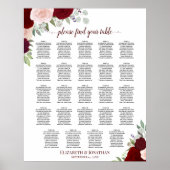 24 Tabel Rood en roze Floral Wedding Seating Chart Poster (Voorkant)