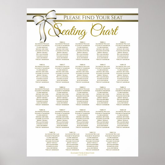 24 Tabel White & Gold Ribbon Wedding Seating Chart Poster (Voorkant)