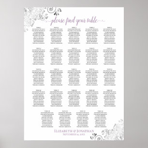 24 Tabel White Lavender Chic Wedding Seating Chart Poster