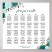 24 Tafel Elegante Turquoise Rozen Trouw Stoelen Pl Poster (Voorkant)