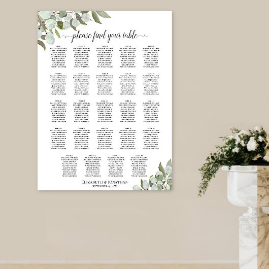 24 tafel eucalyptus blad bruiloft zitplaats kaart poster