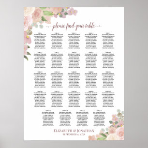 24 Tafel Rustieke Roze Bloemstuk Bruiloft Zitplaat Poster