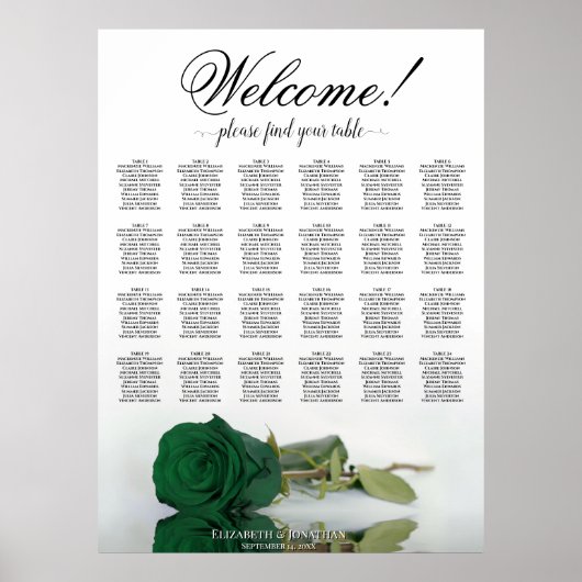 24 Tafel Smaragd Groen Roos Trouwstoelkaart Poster (Voorkant)