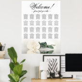 24 Tafel Wit Rose Elegant Bruiloft Zitgrafiek Poster (Thuiskantoor)