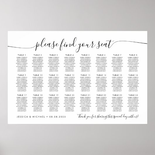 24 Tafels Modern Vind uw Zitplaatskaart Poster (Voorkant)