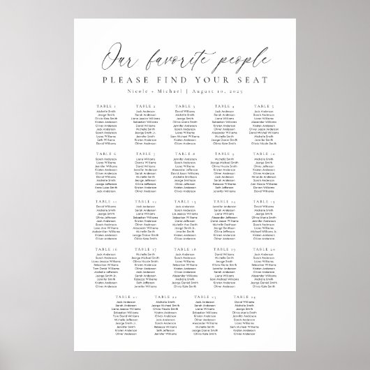 24 Tafels Onze Favoriete Mensen Zittinglijst Poster (Voorkant)