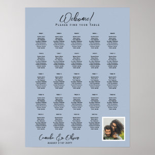 24 TEKST Rustisch Dusty Blue FOTO SEATING CHART Poster