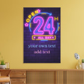 24 uur Open Neon Teken Templet Canvas Afdruk (Insitu (Woonkamer))
