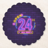 24 uur Open Neon Teken Templet Kartonnen Onderzetters (Voorkant)