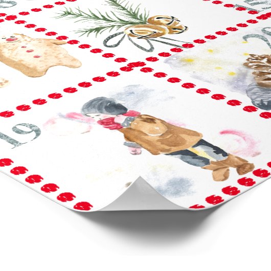 24 Verschillende Aquarel Afbeeldingen Adventkalend Poster (Hoek)