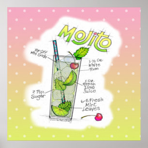 24" X 24" POSTER - MOJITO RECEPT COCKTAIL KUNST