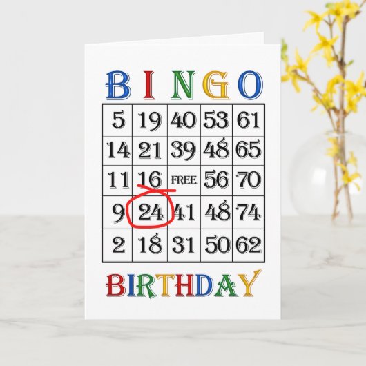 24e Birthday Bingo-kaart Kaart (Gele Bloem)